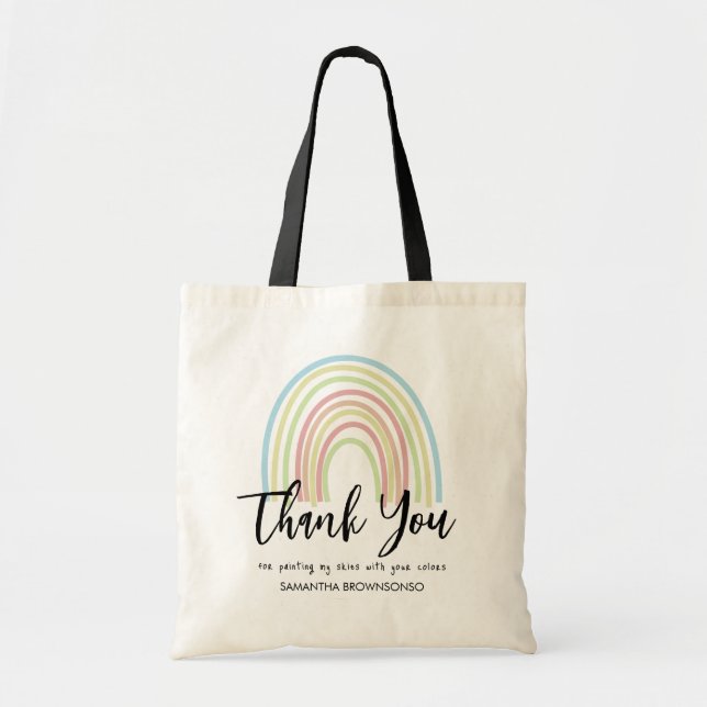 Pastel watercolor rainbow teacher thank you gift tote bag (Front)