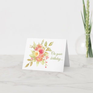 Pastel Watercolor Rose Bouquet Birthday Card