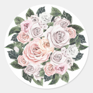 Pastel watercolor Rose bouquet Classic Round Sticker