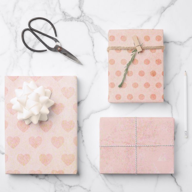Pastel Watercolor Rose Gold Heart Wrapping Paper Sheet (Front)