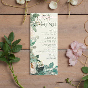 Pastel Watercolor Rose Peonies Floral Wedding Menu