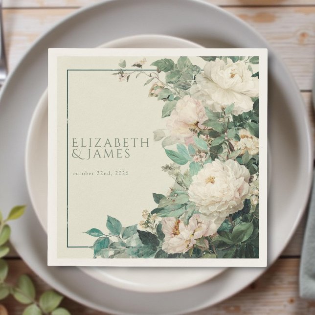 Pastel Watercolor Rose Peonies Floral Wedding Napkin (Creator Uploaded)