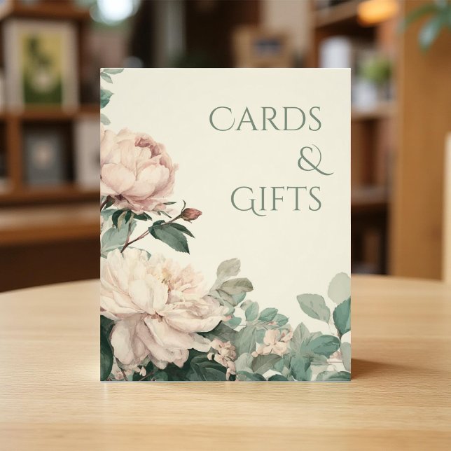 Pastel Watercolor Rose Peonies Wedding Cards Sign (Creator Uploaded)