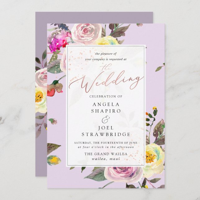 Pastel Watercolor Roses+Pink Champagne Bubbles Invitation (Front/Back)