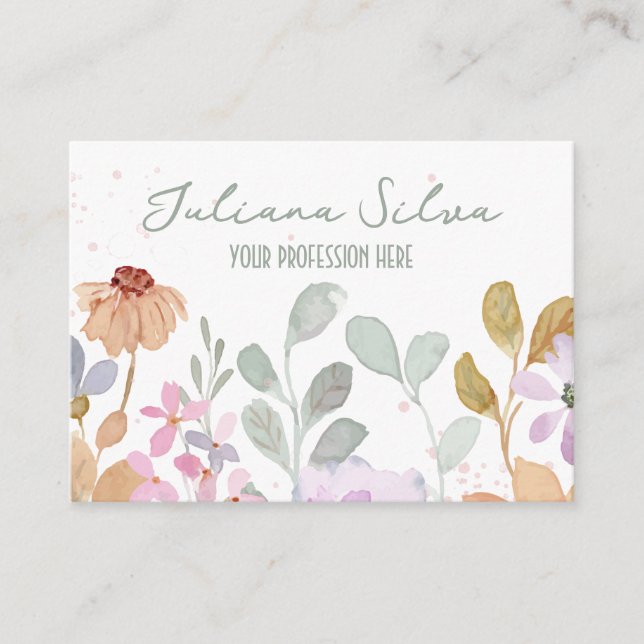 Pastel Watercolor Rustic Flower Business Card (Front)