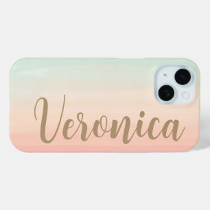 Pastel Watercolor Sea Glass Peach Personalised iPhone 15 Case