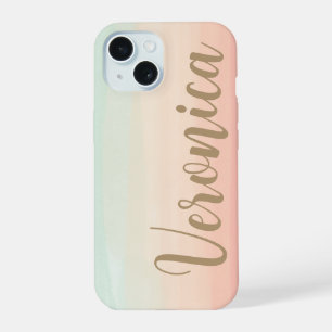 Pastel Watercolor Sea Glass Peach Personalised iPhone 15 Case