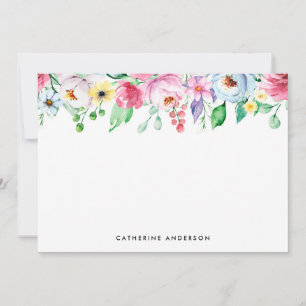 Pastel Watercolor Spring Flowers Floral Stationery Card