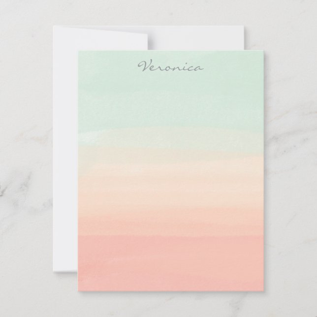 Pastel Watercolor Stripes Green Peach Personalised Card (Front)