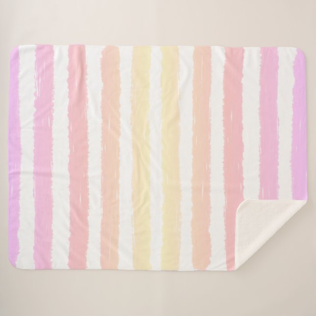 Pastel Watercolor Stripes Pink Purple  Sherpa Blanket (Front (Horizontal))