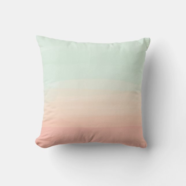 Pastel Watercolor Stripes Sea Glass and Peach Cushion (Front)