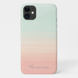 Pastel Watercolor Stripes Sea Glass and Peach Name Case-Mate iPhone Case