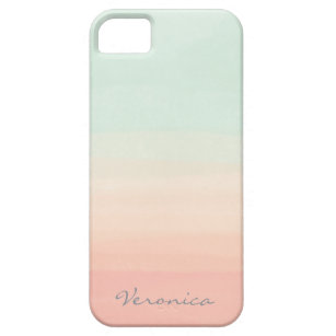 Pastel Watercolor Stripes Sea Glass and Peach Name Barely There iPhone 5 Case