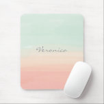 Pastel Watercolor Stripes Sea Glass and Peach Name Mouse Pad<br><div class="desc">This stylish custom mouse pad features beautiful abstract watercolor stripes in pastel shades of sea glass and peach coral. Personalise it with your name in handwritten script lettering. Great gift idea.</div>