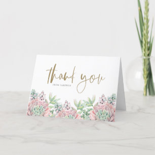Pastel Watercolor Succulents Baby Shower Thank You Card