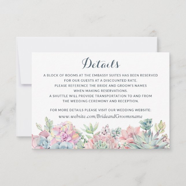 Pastel Watercolor Succulents Details Insert Card (Front)