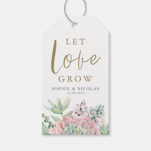Pastel Watercolor Succulents Let Love Grow Wedding Gift Tags