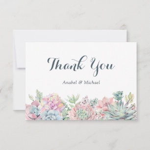 Pastel Watercolor Succulents Thank You Card