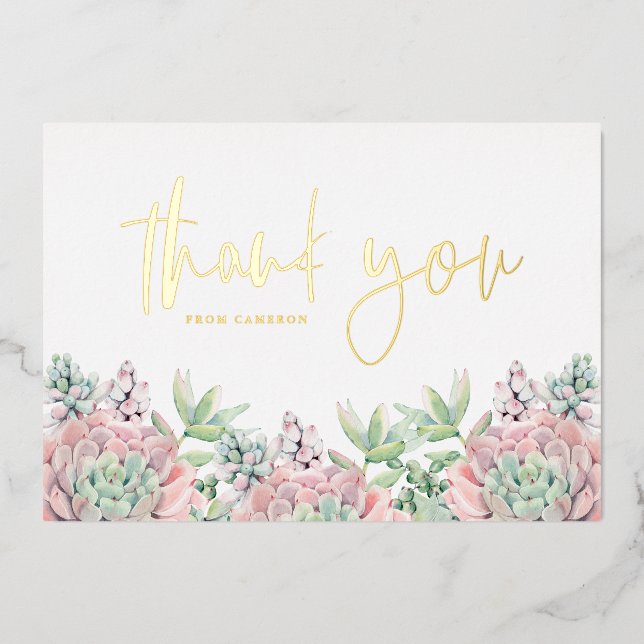 Pastel Watercolor Succulents Thank You Card (Front)