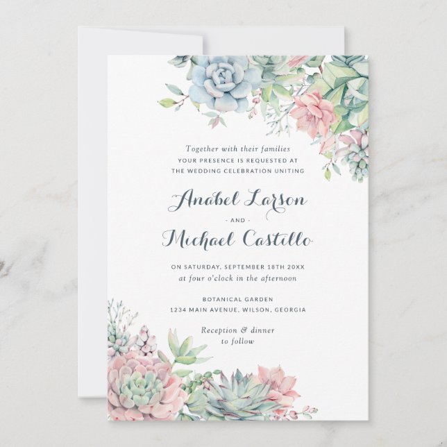 Pastel Watercolor Succulents Wedding Invitation (Front)