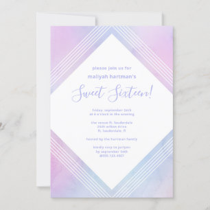 Pastel Watercolor Sweet Sixteen Birthday Purple Invitation