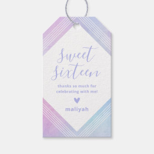 Pastel Watercolor Sweet Sixteen Thank You Purple Gift Tags