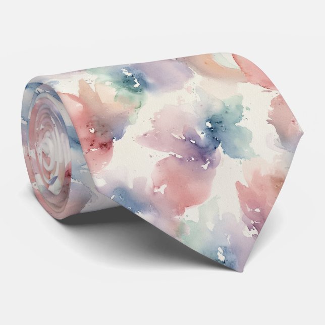 Pastel Watercolor Texture Pattern Tie (Rolled)