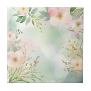 Pastel Watercolor Textures with Floral Ceramic Tile