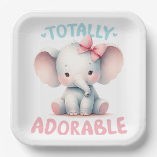 PASTEL WATERCOLOR TOTALLY ADORABLE ELEPHANT PAPER PLATE