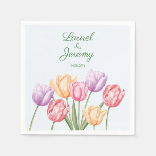 Pastel Watercolor Tulip Flowers Spring Wedding Napkin