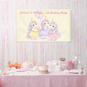 Pastel Watercolor Unicorn Girls Birthday Banner