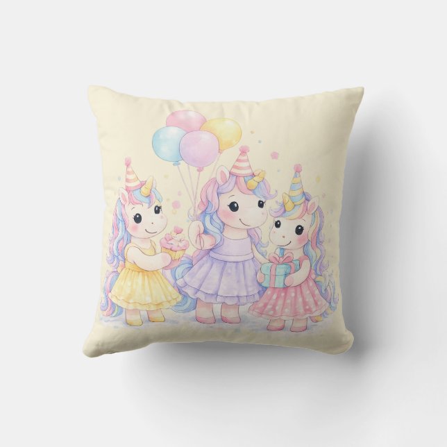 Pastel Watercolor Unicorn Girls Birthday Cushion (Back)