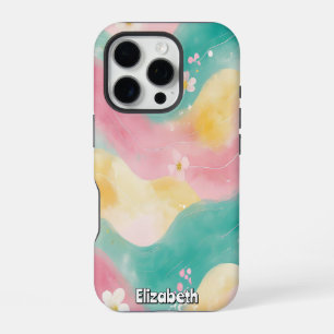 Pastel Watercolor Waves and Flowers iPhone 16 Pro Case