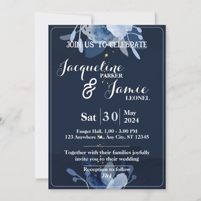 Pastel watercolor wedding invitation card (Front)