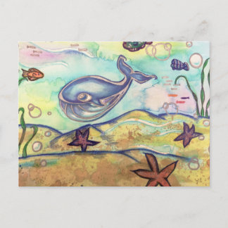 Pastel Watercolor Whale Postcard