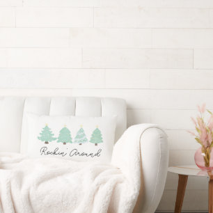 Pastel Watercolor Whimsical Christmas Tree Lumbar Cushion