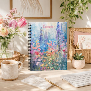 Pastel Watercolor Wildflower Meadow Name Notebook