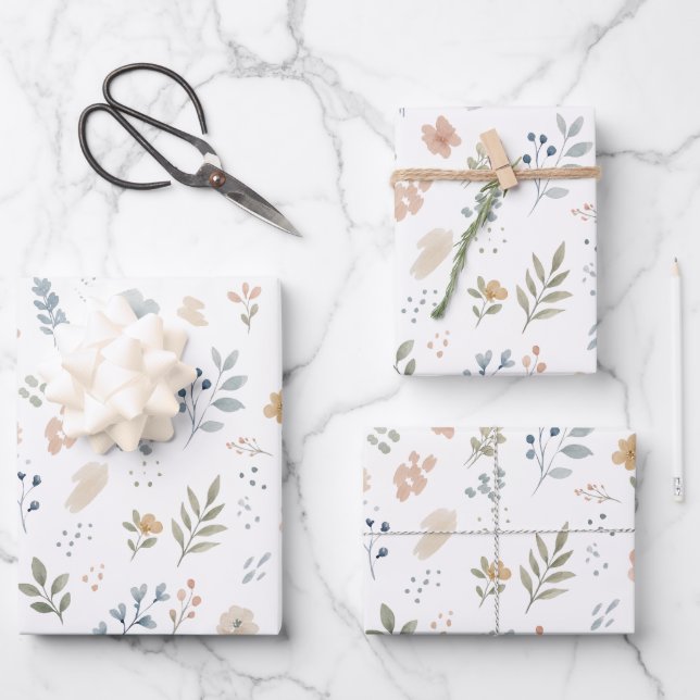 Pastel Watercolor Wildflower Seamless Pattern Wrapping Paper Sheet (Front)