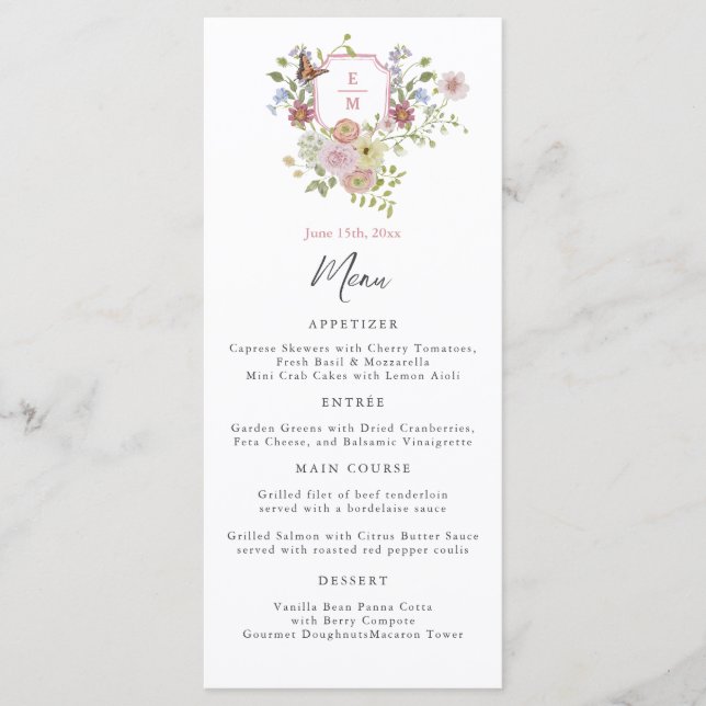 Pastel Watercolor Wildflower Wedding Menu (Front)