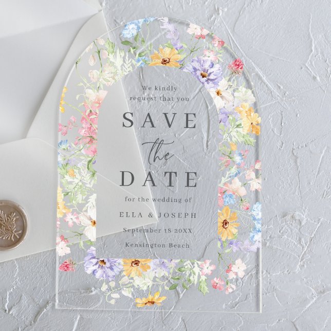 Pastel Watercolor Wildflower Wedding Save The Date Acrylic Invitations (Creator Uploaded)