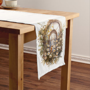 PASTEL WATERCOLOR WILDFLOWERS IN A WINDOW LONG TABLE RUNNER