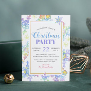 Pastel Watercolor Winter Snowflakes   Christmas Invitation