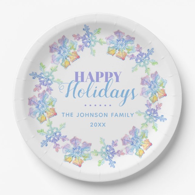 Pastel Watercolor Winter Snowflakes | Holidays Paper Plate (Front)