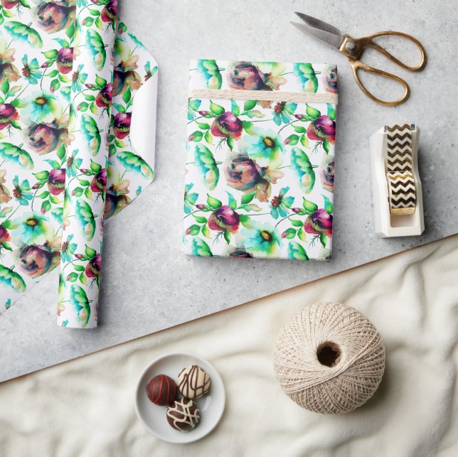 Pastel Watercolors Abstract Flowers Wrapping Paper (Crafts)