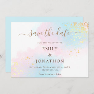 Pastel Watercolors Pink Gold Blue Wedding Save The Date