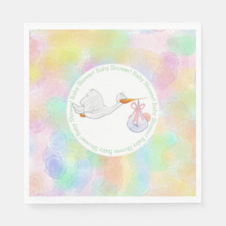 Pastel Watercolors Stork with Bundle Baby Shower Napkin