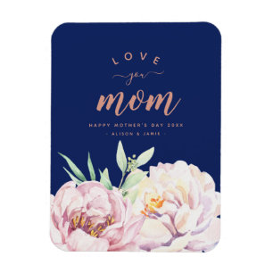 Pastel Watercolour Florals Love You Mom Minimalist Magnet