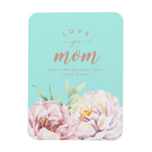 Pastel Watercolour Florals Love You Mum Minimalist Magnet