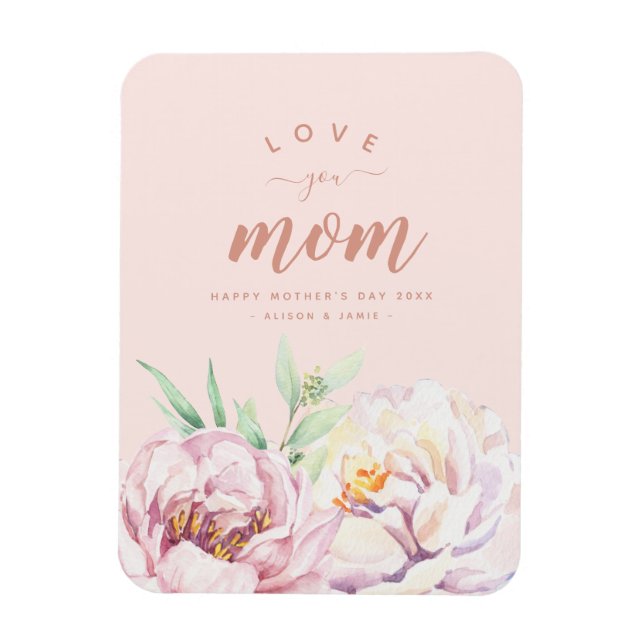 Pastel Watercolour Florals Love You Mum Minimalist Magnet (Vertical)