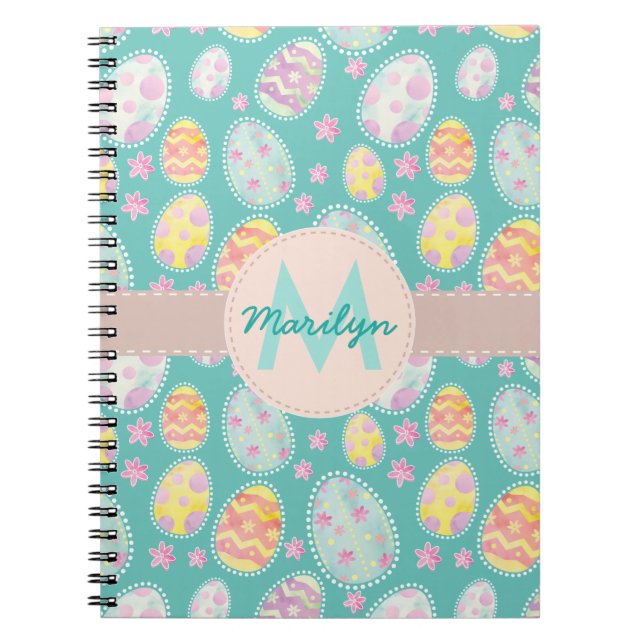 Pastel Watercolour Painted Easter Egg Pattern Notebook (Front)